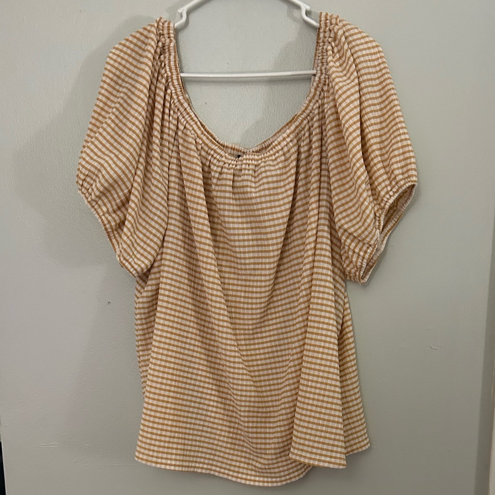 Lane Bryant Puff Sleeve Yellow Stripe Short Sleeve Top Size 26/28